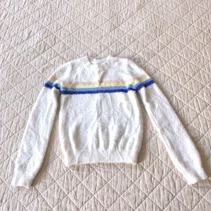 White Rainbow Fuzzy Retro Sweater